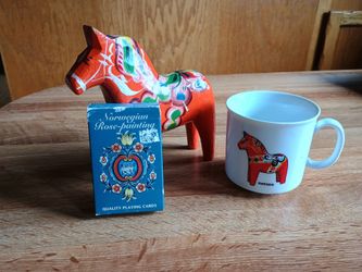 Vintage Scandinavian Horse, Mug and Playing Cards