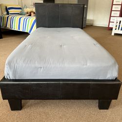 Floor Model Twin Black Upholstered Platform Bed + Cool Gel Memory Foam Mattress