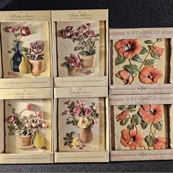 Lot Of 6 New Unique Vintage Wall Plaques Four Cheri Blum Rose Panel, Two Soft Hibiscus Panels.
