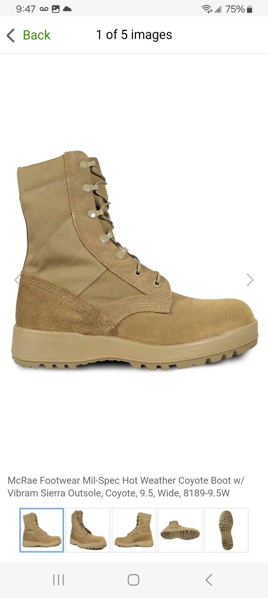 Size 13.5 Military Spec Boots $40