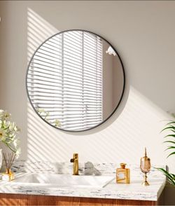 Round Wall Mirror 24" diameter with Silver Metal Frame