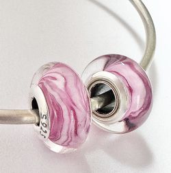 2 Charms For Pandora Pink Sunset Murano 925 Sterling Silver Cores 