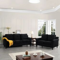 Black Fabric Sofa and Loveseat Set