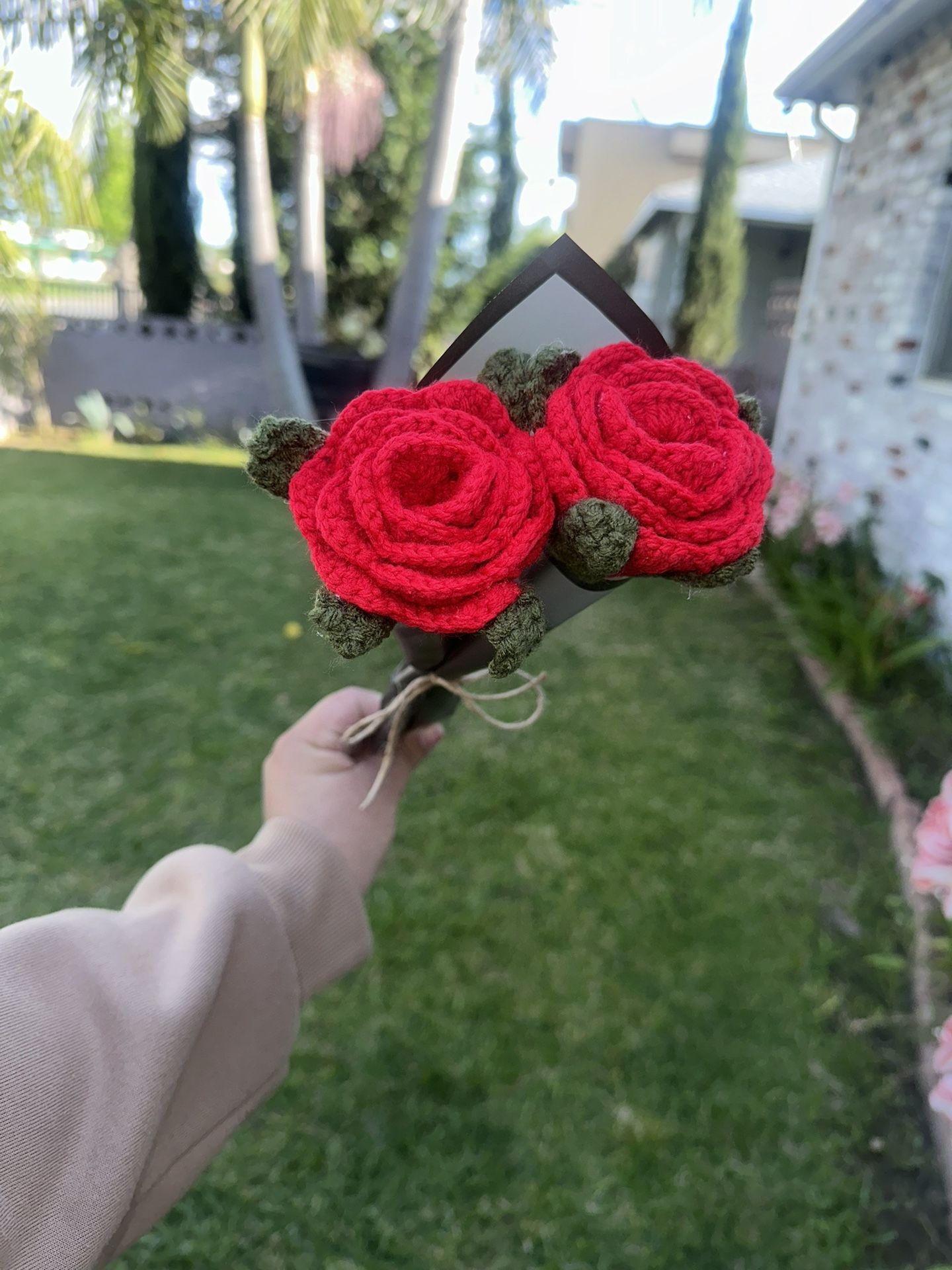 Handmade Crochet  Roses RED