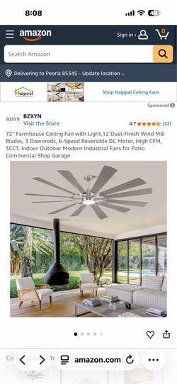 72" Farmhouse Ceiling Fan with Light, 12 Dual-Finish Wind Mill Blades, 3 Downrods, 6-Speed Reversible DC Motor, High CFM, 3CCT, Indoor Outdoor Modern 