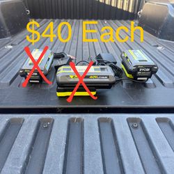 RYOBI 40V 2.0 Ah Lithium-Ion Battery & Charger Starter Kit **$40 Each**