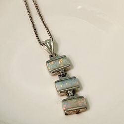 925 Silver Necklace And Opal Pendant 