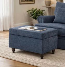 Blue Fabric Storage Ottoman