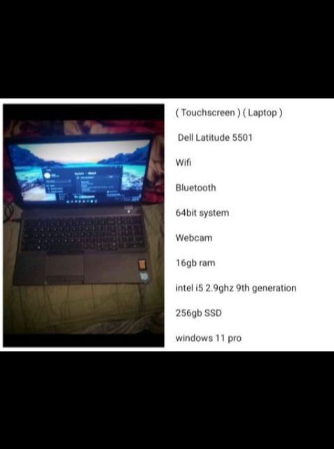 ( Touchscreen ) ( Laptop ) 

Dell Latitude 5501 Series Intel i5 2.9ghz 9th Generation 256gb SSD 16gb Ram Windows 11 Pro Webcam Wifi