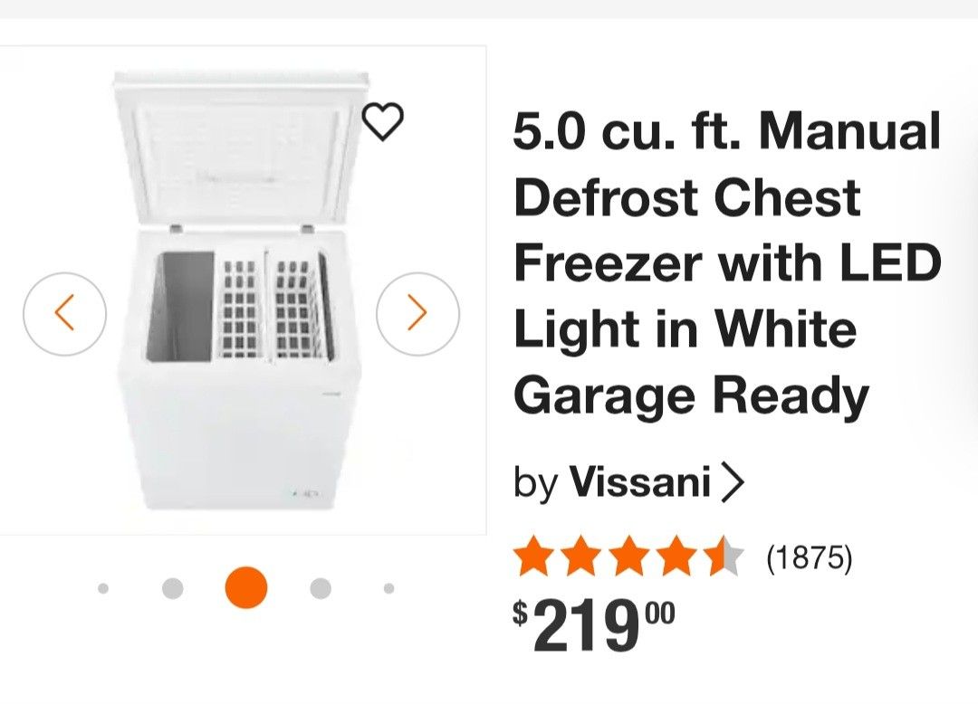 Freezer 5 Cu Ft, Led Light Inside Door, , Excellent !
