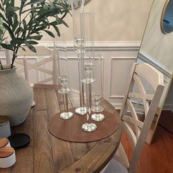 Set of 4 (x2 Total = 8 ) Crystal Glass Hurricane Taper Candle Holders, Clear Cylinder Chimney Tubes - Candle Stands 14", 18", 22", 26" 