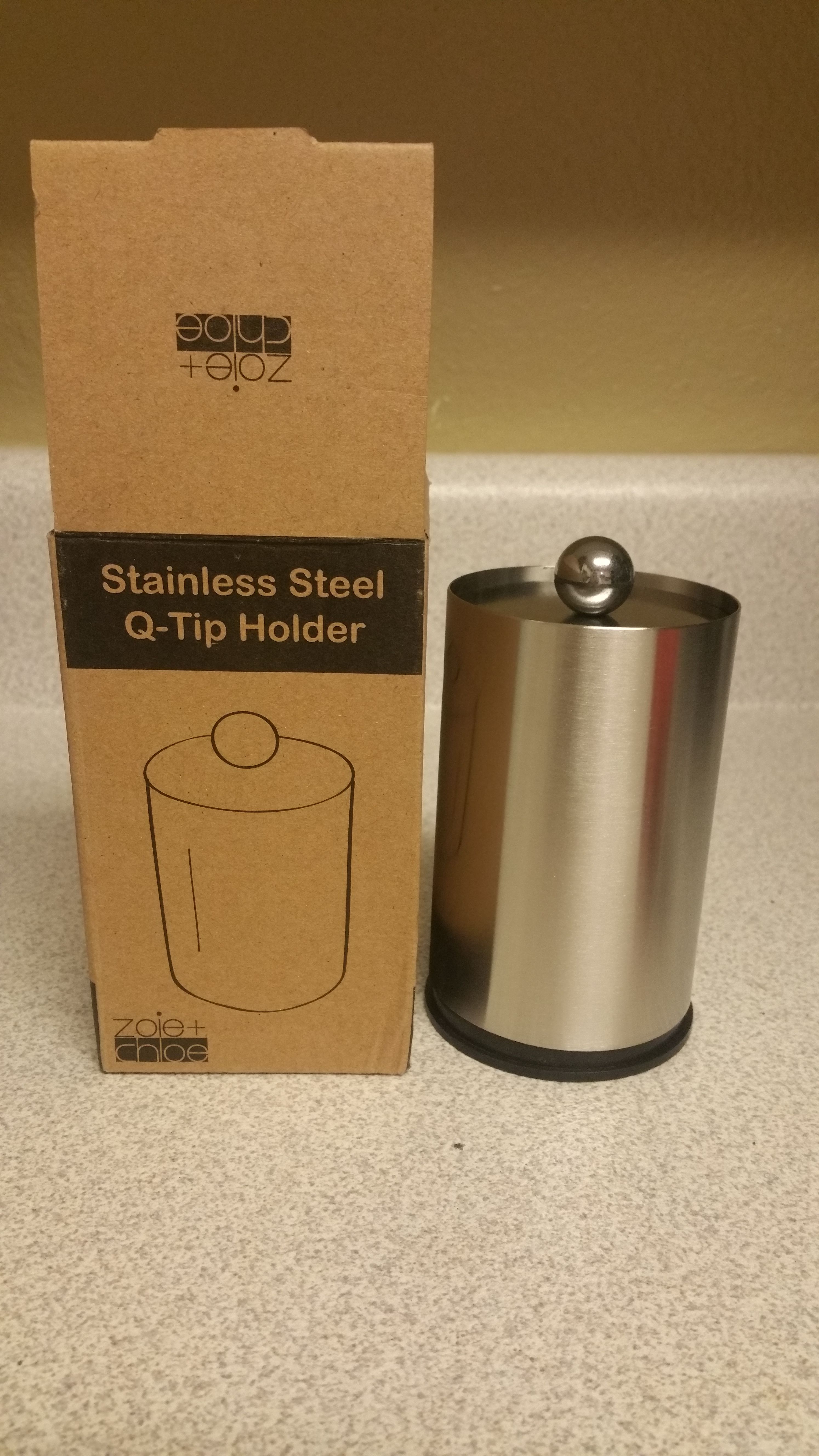 Brushed metal Q-tip holder