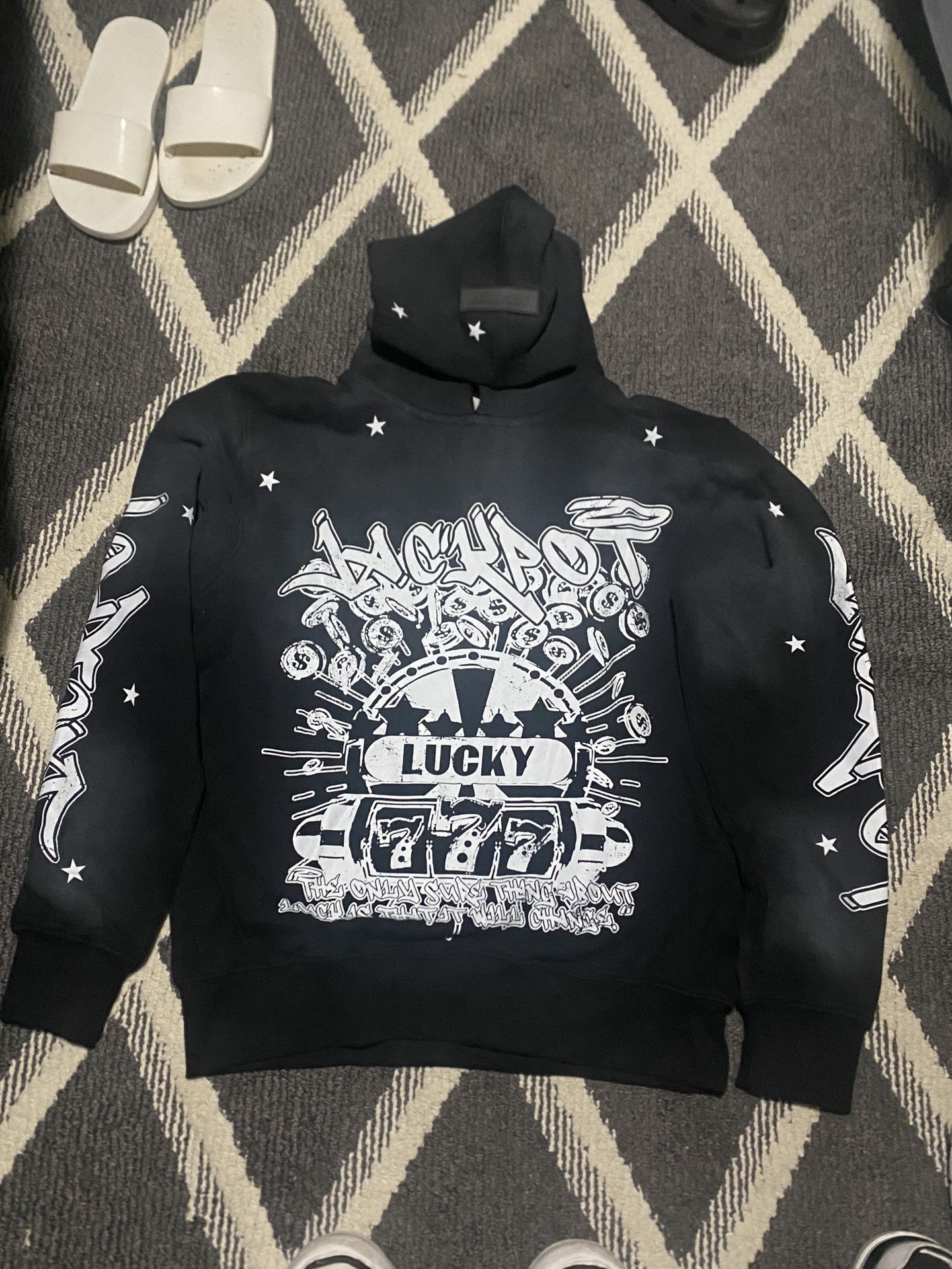 Jackpot Studios Acid Wash Hoodie With Rubber Tag Brand