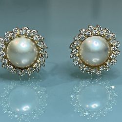 Omega Back 2.00ct Diamond Mobe Pearl Earrings 11.8g 14kt Gold  “60% Off”
