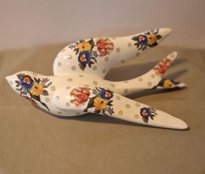MacKenzie-Childs 12” Wildflowers Swallowtail Wall Decor Bird - Gray Polka Dots