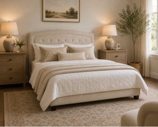 Classic Brands Cream Tufted Full-Size Bed / Headboard – $125