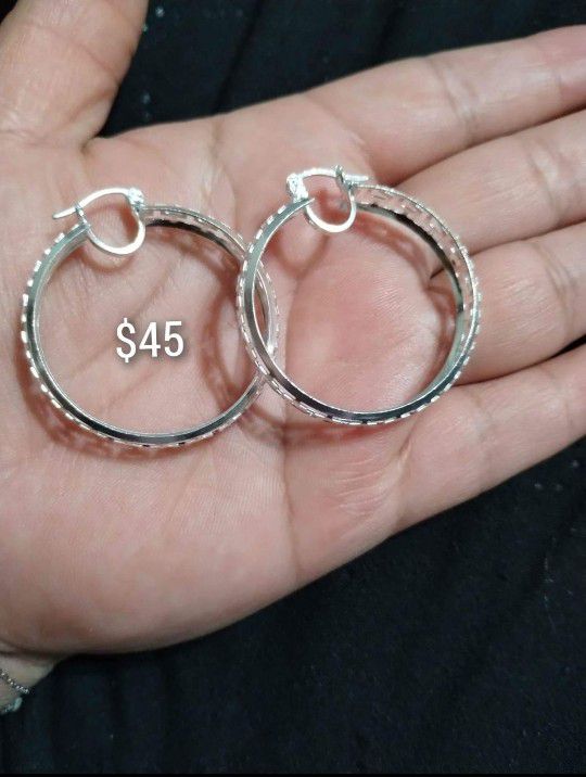 925 Sterling Silver Hoop Earrings/Arracadas De  Plata 925