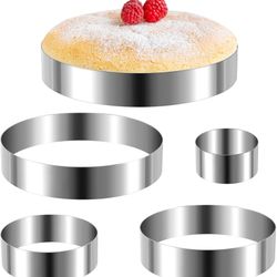 5 Pieces Round Cake Ring Set Biscuit Cutter Circle Cookie Cutters Cake Mold Stainless Steel Pastry Ring for Baking Mousse Pancake Tart Muffin (5 Sizes