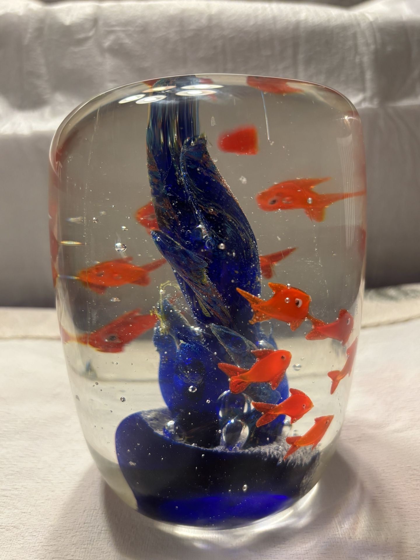 Glass Tropieal Fish Aquarium Heavy Paperweight H 5.5”