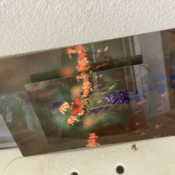 Vintage Metal Art Prints, Floral & Red Butterfly, handcrafted 0.75mm thick aluminum. 12”x8”