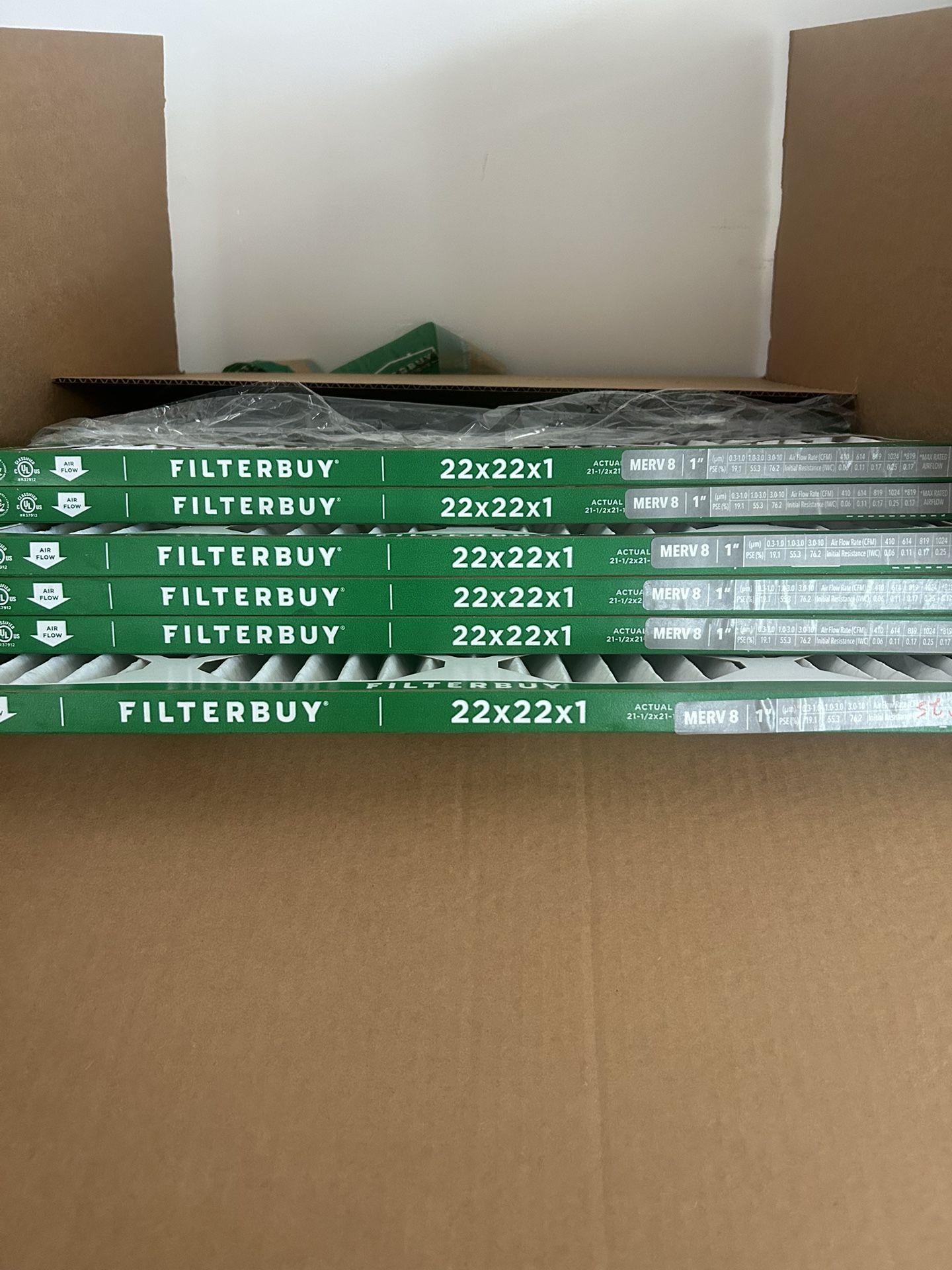 6 Filterbuy brand New AC Filters 22 X 22 X1 