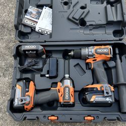 Ridgid 18 Volt Brushless High Torque Hammer Drill,3-Speed Hex Impact With 4ah,6ah Batteries,Charger And Hard Case