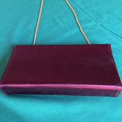 Maroon Clutch Designer Ladies Handbag With Long, Gold Tone Metal