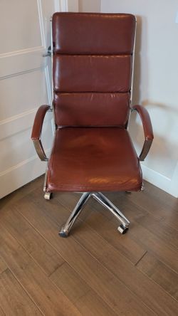 Brown Faux Leather High-Back Executive Office Chair – Chrome Base