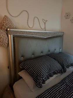 Silver Tufted Upholstered Bed Headboard