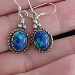 Vtg.signed " 5*" STERLING Silver SANTA FE TURQUOISE EARRINGS