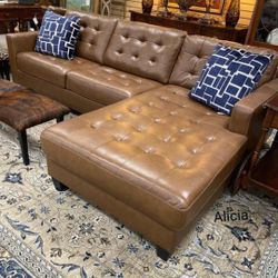 AP- Brown Italian Leather 2 Piece Sectional Couch With Chaise/ Fast Delivery - Financing 
