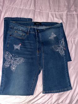 Women’s Denim Jeans  with Butterfly Rhinestones