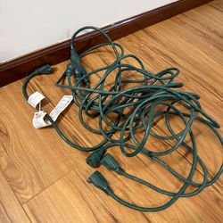 40 ft. 16/3C SJTW Outdoor Extension Cord 1 to 3 Splitter with 3-Prong Outlets Plugs, Green