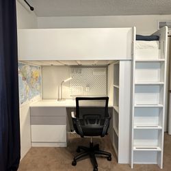 IKEA SMASTAD Loft bed frame, desk and storage, white, Twin