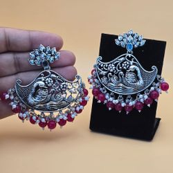 Maroon Oxidized Earrings 