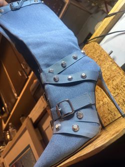 Knee High heel denim boots