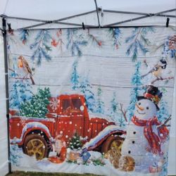 Rustic Christmas Truck Snowman Backdrop