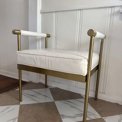 Modern Faux Leather Vanity Chair Bench Stool in White & Gold