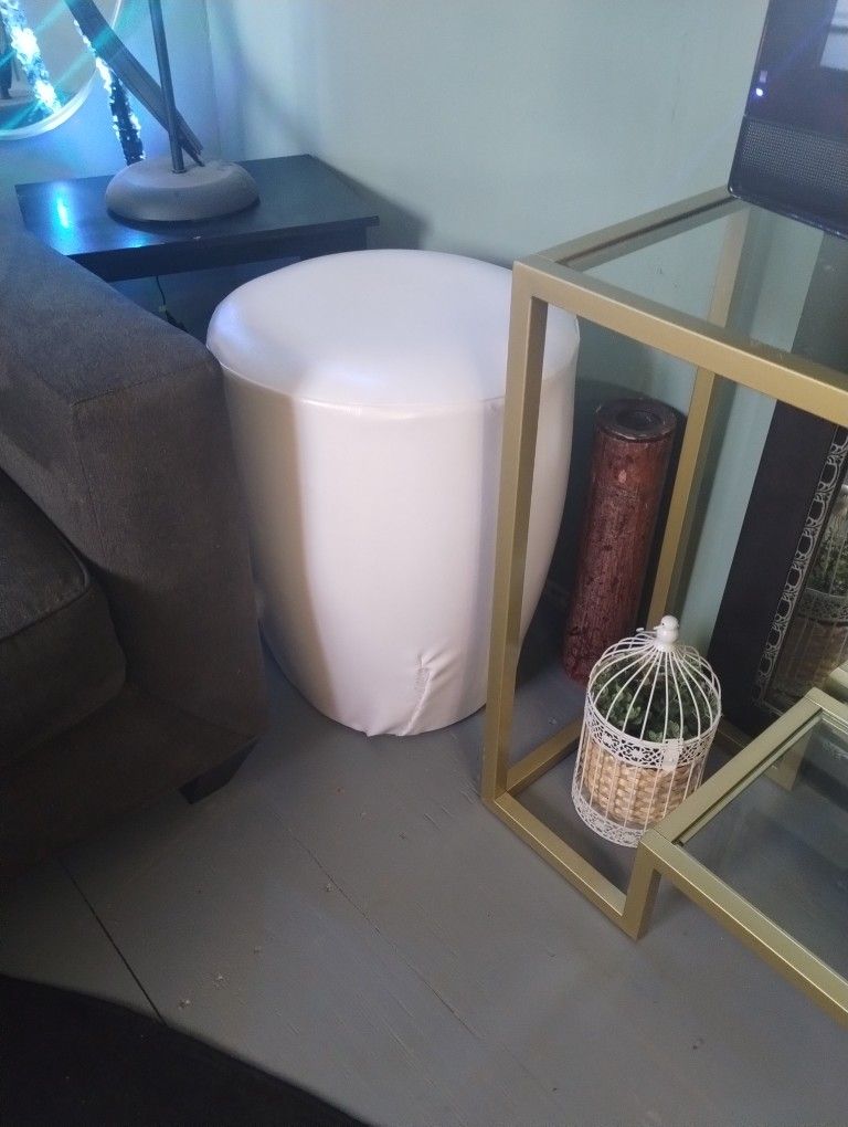 Two White Leather Large Stools