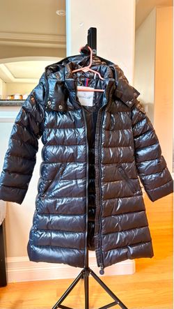 Moncler Girls Long Down Puffer Coat Black MokaHooded Size 6
