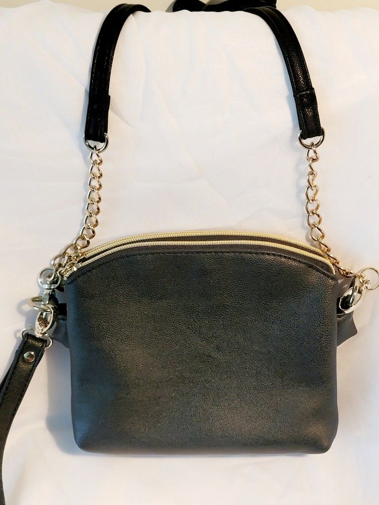Charming Charlie Black Luxury Vegan Leather Crossbody / Wristlet Bag