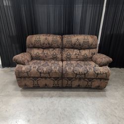 Flexsteel Brown Damask Fabric Reclining Loveseat