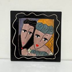 Vintage Marriage Wedding Quote Hand Painted 2 Sides Ceramic Art Tile Decor