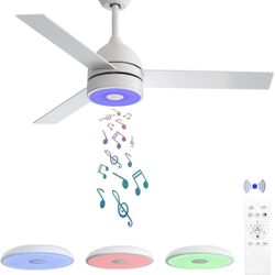 New 52”Ceiling Fan With RGB Dimming LED Light,Music Bluetooth Speaker,Remote Control,Reversible 