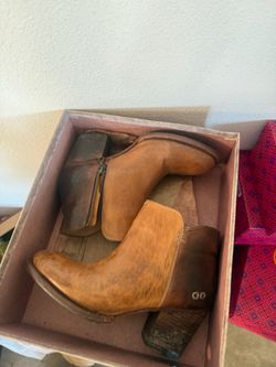 Bed Stu Tan Leather Ankle Boots with Side Zip