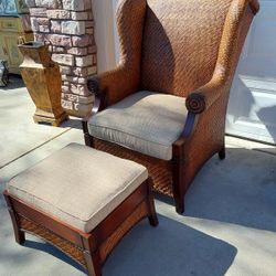 Wicker Chair And Ottomon