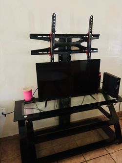 Black Glass TV Stand with Mount