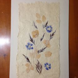 Pressed Flowers on Paper- art piece on matting