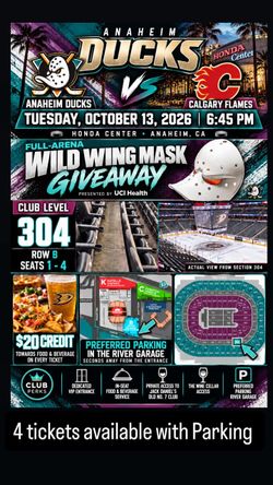 Anaheim Ducks vs Calgary Flames – 4 Club Tickets