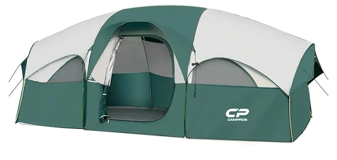 CAMPROS CP Tent 8 Person Camping Tents, Weather Resistant Family Tent, 5 Large Mesh Windows, Double Layer, Divided Curtain for Separated Room, Portabl